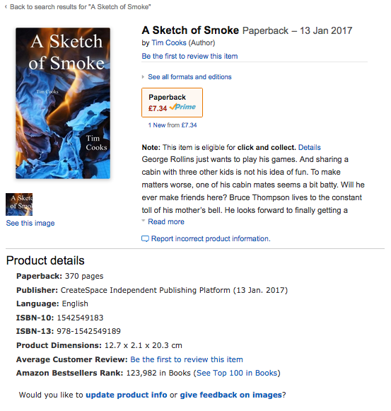 Screenshot of an Amazon page for 'A Sketch of Smoke'
